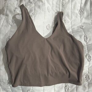 Brown Ribbed Athletic Top with Built-in Bra